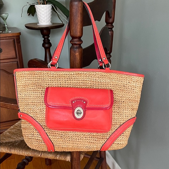 Coach Tangerine and Tan Women's Tote Bag approximately 17”x10” - Picture 1 of 7